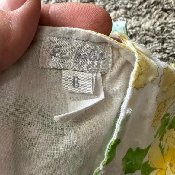 La Folie Dress Sundress Pinafore Eyelet Pockets Side Ties Yellow Floral Girls 6 - Picture 7 of 10